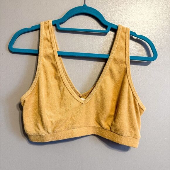 The Drop Other - The Drop Terry Cloth Bralette Top Yellow Cropped V Neck Lounge Swim Size M